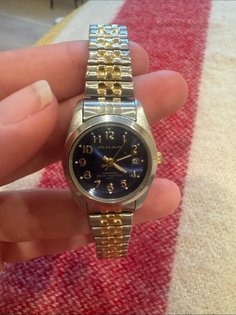 Vintage Two Tone Gold & Silver Wristwatch with Blue Dial